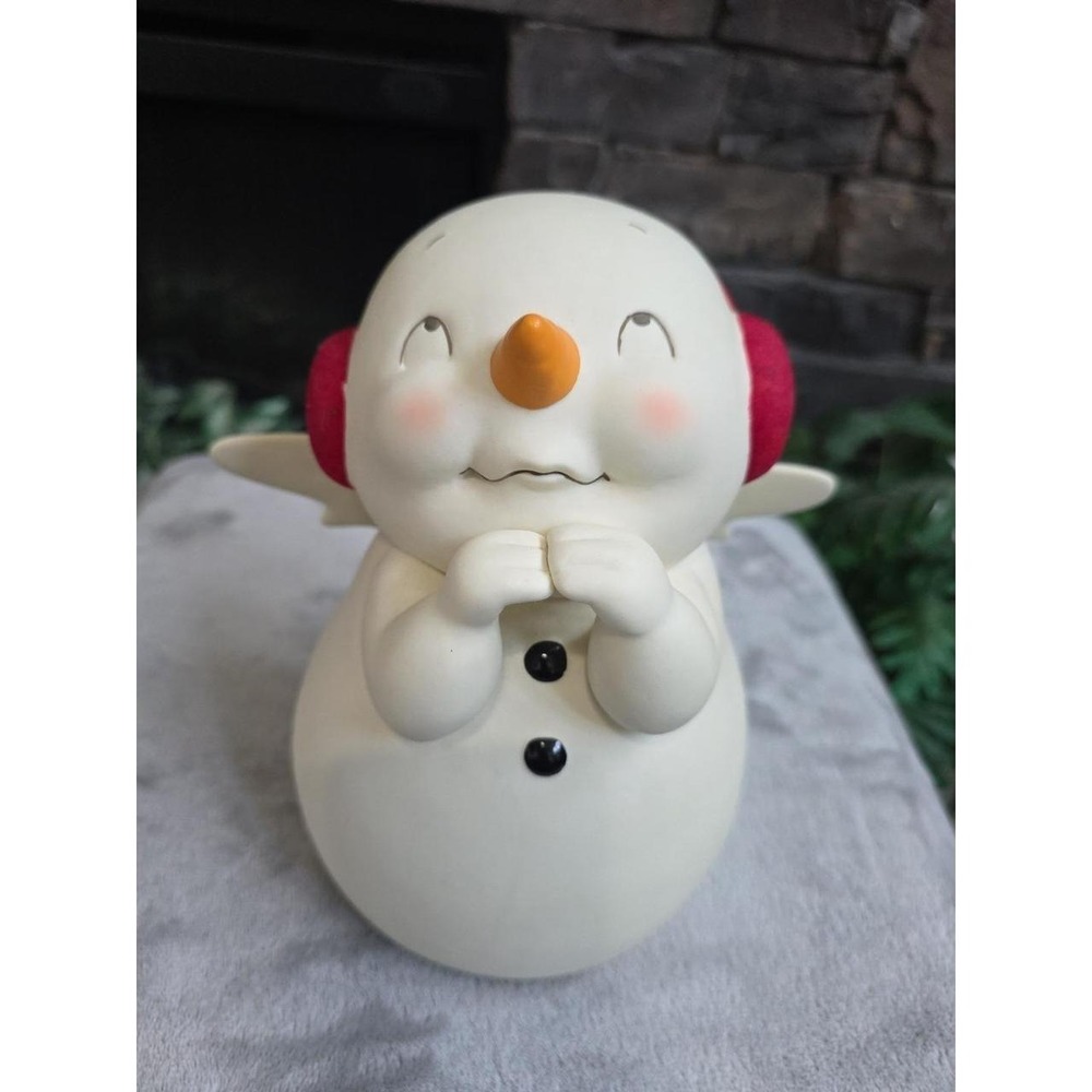 Dept 56 Snowpinions Angel Snowman Figurine Earmuffs Wings Praying Red Ceramic 9"